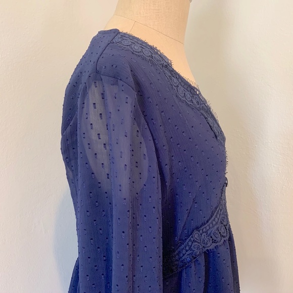 NWT Mason & Belle V Neck Long Sleeve Navy Blouse - Picture 7 of 11